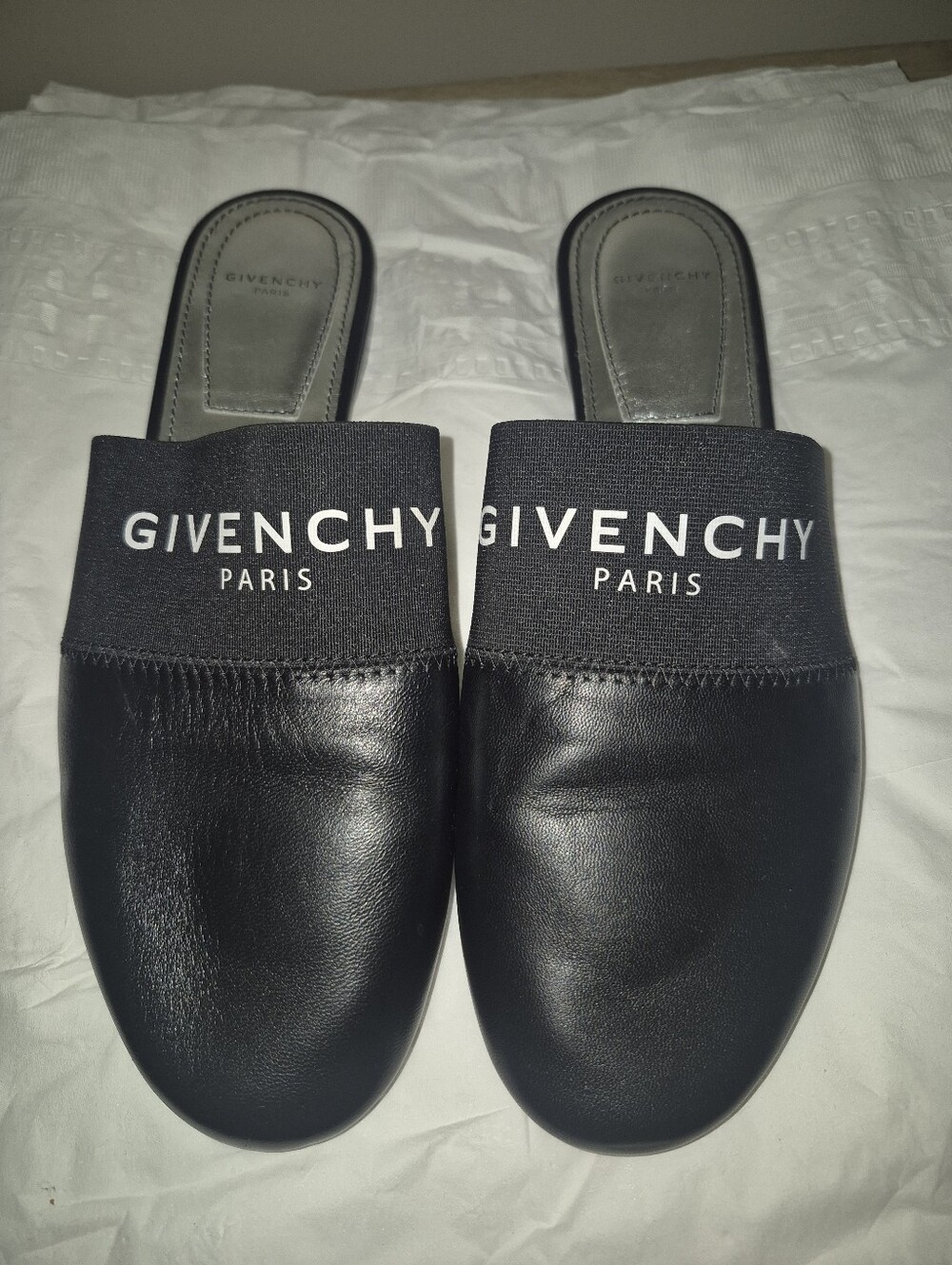 Givenchy Black Leather "Bedford" Logo Slip-On Mules Size 38/US 7